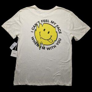 Vibetown t Shirt Men's Size L Ivory Crew Neck Graphic Skater Cotton V.CHILL NEW